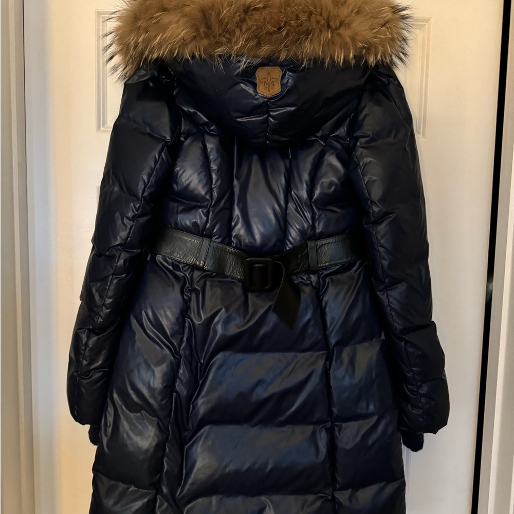 MACKAGE Navy Blue Puffer Coat with Fur Trim